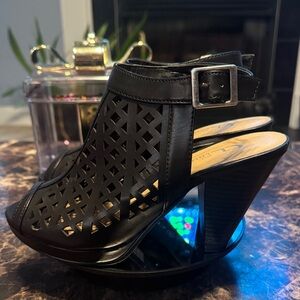 CL by Laundry Way Black Perforated Heeled Sandals - Women’s Size 7